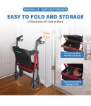 Flyingjoy 2 In 1 Rollator Walker Transport Chair Heavy Duty-Red-New In Box