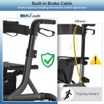 MAXWALK Walkers for Seniors, Rollator Walker with Seat, 12" Big Rubber Wheels All Terrain Rollator Walker with Backrest, Built-in Cable, Cup Holder, Foldable and Height Adjustment for Seniors, Black