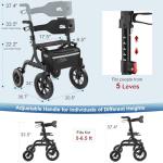 MAXWALK Walkers for Seniors, Rollator Walker with Seat, 12" Big Rubber Wheels All Terrain Rollator Walker with Backrest, Built-in Cable, Cup Holder, Foldable and Height Adjustment for Seniors, Black