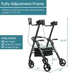 ELENKER Heavy Duty Upright Walker, Bariatric Stand Up Rollator Walker with Extra Wide Padded Seat & Backrest, Supports Up to 500 lbs, for Senior, Green