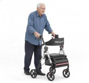Matinal Foldable Rollator Walkers with Seat for Seniors, 350 lb Capacity, 8'' Big Wheels, 6-Position Height, Premium Hybrid Rolling Walker - Aluminum and Carbon Steel