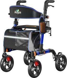 Aojin All Terrain Rollator Walker Lightweight Foldable 8 In Wheels 300lb Senior