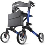WOTURE Foldable Rollator Walker with Seat for Seniors, Height Adjustable, 8'' Big Wheels All Terrain Rolling Walker, Light Weight Mobility Scooter, Mobility Aid for Elderly, Blue