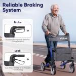 WOTURE Foldable Rollator Walker with Seat for Seniors, Height Adjustable, 8'' Big Wheels All Terrain Rolling Walker, Light Weight Mobility Scooter, Mobility Aid for Elderly, Blue