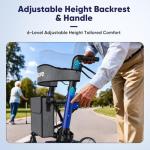 WOTURE Foldable Rollator Walker with Seat for Seniors, Height Adjustable, 8'' Big Wheels All Terrain Rolling Walker, Light Weight Mobility Scooter, Mobility Aid for Elderly, Blue