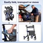 WOTURE Foldable Rollator Walker with Seat for Seniors, Height Adjustable, 8'' Big Wheels All Terrain Rolling Walker, Light Weight Mobility Scooter, Mobility Aid for Elderly, Blue