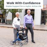 Pelegon Rollator Walker with Seat for Seniors – Lightweight Foldable Walker with Padded Seat & Backrest, Adjustable Handles, Reflective Frame, Carry Bag – Heavy-Duty 300lb Support - Blue