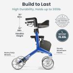 Pelegon Rollator Walker with Seat for Seniors – Lightweight Foldable Walker with Padded Seat & Backrest, Adjustable Handles, Reflective Frame, Carry Bag – Heavy-Duty 300lb Support - Blue