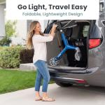 Pelegon Rollator Walker with Seat for Seniors – Lightweight Foldable Walker with Padded Seat & Backrest, Adjustable Handles, Reflective Frame, Carry Bag – Heavy-Duty 300lb Support - Blue