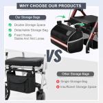 Foldable Rollator Walkers with Seat for Seniors, 350 lb Capacity, 8'' Big Wheels, 6-Position Height, Premium Hybrid Rolling Walker - Aluminum and Carbon Steel (Burgundy)