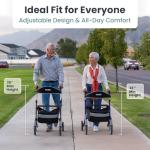 Pelegon Rollator Walker with Seat for Seniors – Lightweight Foldable Walker with Padded Seat & Backrest, Adjustable Handles, Reflective Frame, Carry Bag – Heavy-Duty 300lb Support - Blue