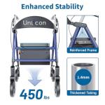Unicon Rollator Walker with Seat, Foldable Rollator Walker, Reinforced Aluminum Frame, Dual-Height Adjustment, 8" Big Wheels for All Terrain, Weight Capacity 450 lbs,Ideal Gift for Seniors -Blue