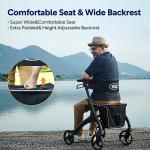 Walker with Seat for Seniors, VOCIC Heavy Duty Walker 4 Wheel Rollator for Seniors, Aluminum Folding Rolling Walker w/Seat-rest, Pouch, Backrest-Purplish Blue