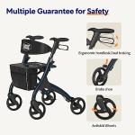 Walker with Seat for Seniors, VOCIC Heavy Duty Walker 4 Wheel Rollator for Seniors, Aluminum Folding Rolling Walker w/Seat-rest, Pouch, Backrest-Purplish Blue