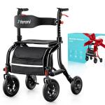 Farani Rollator Walker with Seat, Outdoor Rolling Walkers for Seniors - 10" Large All Terrain Rubber Wheels, Padded Seat and Backrest, Ergonomic Handles, Comfort on Grass