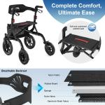 12"+10" Rubber Wheels All-Terrain Rollator Walker with Seat Foldable Adjustable 