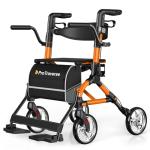 ProTraverse Rollator Walkers for Seniors with Seat, Walker Wheelchair Combo, Lightweight Foldable Walkers for Adults, Rolling Walker All Terrain, 2 in 1 Walker Wheelchair with Cup Holder& Bag,Orange