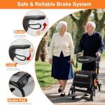 ProTraverse Rollator Walkers for Seniors with Seat, Walker Wheelchair Combo, Lightweight Foldable Walkers for Adults, Rolling Walker All Terrain, 2 in 1 Walker Wheelchair with Cup Holder& Bag,Orange
