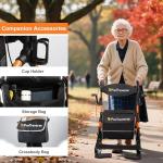 ProTraverse Rollator Walkers for Seniors with Seat, Walker Wheelchair Combo, Lightweight Foldable Walkers for Adults, Rolling Walker All Terrain, 2 in 1 Walker Wheelchair with Cup Holder& Bag,Orange