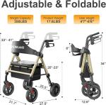HOMLAND Foldable Rollator Walker with Seat, 8" All-Terrain Wheels, #R09