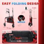 BigAlex 3 Rollator Walkers for Seniors with Seat,Lightweight Foldable Walker,Narrow Walkers for Small Spaces, Compact Folding，Rolling Walker with 8" All-Terrain Wheels,300 LBS Weight Capacity (Red)