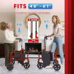 BigAlex 3 Rollator Walkers for Seniors with Seat,Lightweight Foldable Walker,Narrow Walkers for Small Spaces, Compact Folding，Rolling Walker with 8" All-Terrain Wheels,300 LBS Weight Capacity (Red)