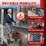 BigAlex 3 Rollator Walkers for Seniors with Seat,Lightweight Foldable Walker,Narrow Walkers for Small Spaces, Compact Folding，Rolling Walker with 8" All-Terrain Wheels,300 LBS Weight Capacity (Red)