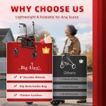 BigAlex 3 Rollator Walkers for Seniors with Seat,Lightweight Foldable Walker,Narrow Walkers for Small Spaces, Compact Folding，Rolling Walker with 8" All-Terrain Wheels,300 LBS Weight Capacity (Red)