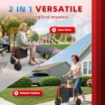 BigAlex 3 Rollator Walkers for Seniors with Seat,Lightweight Foldable Walker,Narrow Walkers for Small Spaces, Compact Folding，Rolling Walker with 8" All-Terrain Wheels,300 LBS Weight Capacity (Red)