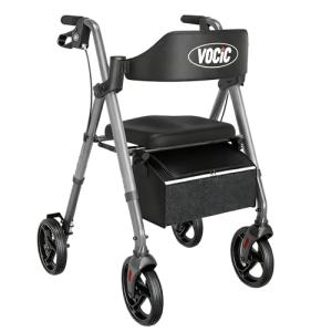 VOCIC Ultralight Folding Rollator with Seat - Red