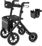 MAXWALK Rollator Walker w/Seat Adjustab, 12" Rubber Wheels All Terrain - Black