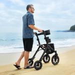 MAXWALK Rollator Walker w/Seat Adjustab, 12" Rubber Wheels All Terrain - Black