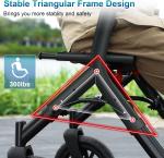 MAXWALK Rollator Walker w/Seat Adjustab, 12" Rubber Wheels All Terrain - Black