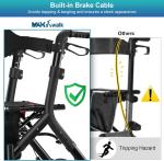 MAXWALK Rollator Walker w/Seat Adjustab, 12" Rubber Wheels All Terrain - Black