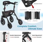 MAXWALK Rollator Walker w/Seat Adjustab, 12" Rubber Wheels All Terrain - Black