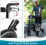 MAXWALK Rollator Walker w/Seat Adjustab, 12" Rubber Wheels All Terrain - Black