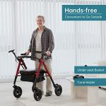 ELENKER Heavy Duty All-Terrain Rollator Walker with Extra Wide Padded Seat and Backrest, Bariatric Rolling Walker, 10" Non-Pneumatic Wheels, Supports up to 500lbs for Seniors, Red