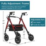 ELENKER Heavy Duty All-Terrain Rollator Walker with Extra Wide Padded Seat and Backrest, Bariatric Rolling Walker, 10" Non-Pneumatic Wheels, Supports up to 500lbs for Seniors, Red
