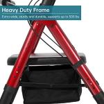 ELENKER Heavy Duty All-Terrain Rollator Walker with Extra Wide Padded Seat and Backrest, Bariatric Rolling Walker, 10" Non-Pneumatic Wheels, Supports up to 500lbs for Seniors, Red