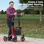 Sunderwell Upright Walker for Seniors & Adults with Seat 450 lb Capacity, Stand Up Walkers Foldable, 19.8 lbs Lightweight, Adjustable Arms, 10-Inch Big Wheels for All Terrain Rollator Walker (Red02)