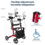 Sunderwell Upright Walker for Seniors & Adults with Seat 450 lb Capacity, Stand Up Walkers Foldable, 19.8 lbs Lightweight, Adjustable Arms, 10-Inch Big Wheels for All Terrain Rollator Walker (Red02)
