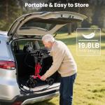 Sunderwell Upright Walker for Seniors & Adults with Seat 450 lb Capacity, Stand Up Walkers Foldable, 19.8 lbs Lightweight, Adjustable Arms, 10-Inch Big Wheels for All Terrain Rollator Walker (Red02)