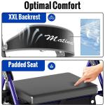 Foldable Rollator Walkers with Seat for Seniors, 350 lb Capacity, 8'' Big Wheels, 6-Position Height, Premium Hybrid Rolling Walker - Aluminum and Carbon Steel (Blue)