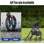 Foldable Rollator Walkers with Seat for Seniors, 350 lb Capacity, 8'' Big Wheels, 6-Position Height, Premium Hybrid Rolling Walker - Aluminum and Carbon Steel (Blue)