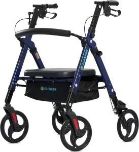 ELENKER Heavy Duty Rollator Walker with Extra Wide Padded Seat 500lbs 10" Wheels