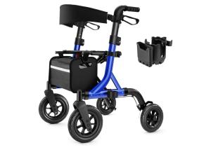 MAXWALK Foldable Rollator Walker Seat 8” Rubber Wheels All Terrain Senior 300lb