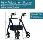 ELENKER Heavy Duty Rollator Walker with Extra Wide Padded Seat 500lbs 10" Wheels