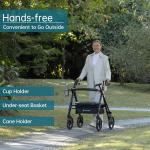 ELENKER Heavy Duty Rollator Walker with Extra Wide Padded Seat 500lbs 10" Wheels