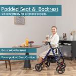 ELENKER Heavy Duty Rollator Walker with Extra Wide Padded Seat 500lbs 10" Wheels