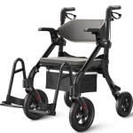VOCIC Walkers for Seniors, Z55 2 in 1 Walker Wheelchair Combo, No-Bend Footrest, Rollator with 10" All Terrain Big Wheels, Transport Wheelchair Foldable, Rollator with Seat & Brakes, Storage Bag